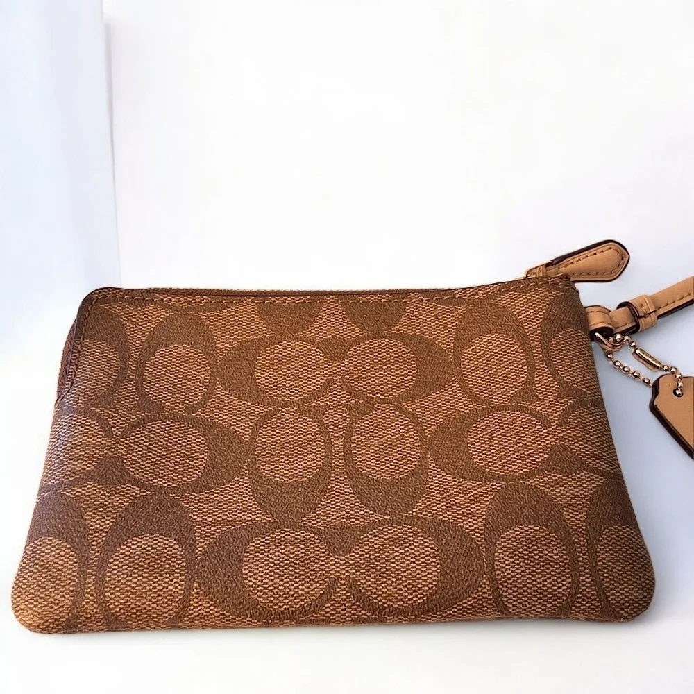Coach Signature PVC Wristlet – Khaki/Saddle 2 – EUC